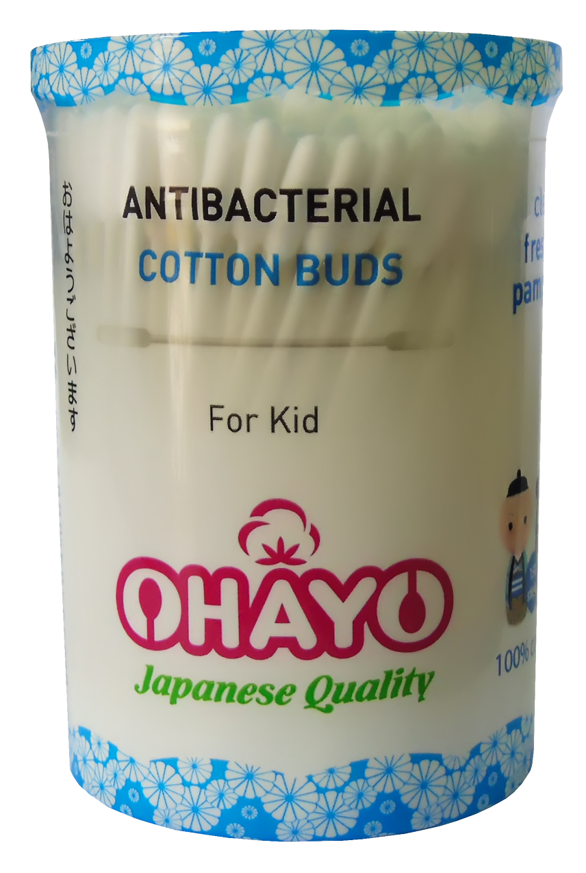Tăm bông kháng khuẩn Ohayo Kid đầu trụ 150 que